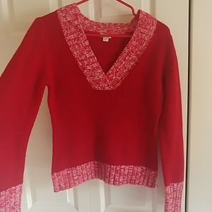 Red and white V-neck sweater, size L